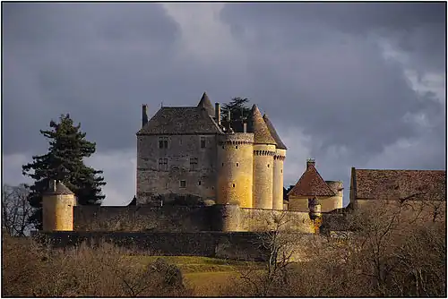 Le château sur les hauteurs dominant la vallée de la Dordogne.