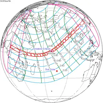 Carte de l'éclipse générale.