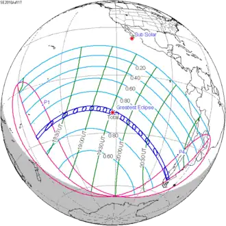Carte de l'éclipse générale