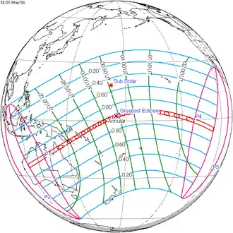 Carte de l'éclipse générale.