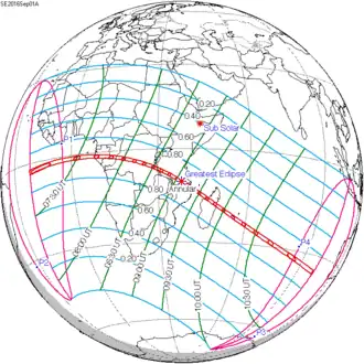 Carte de l'éclipse générale.