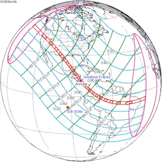 Carte de l'éclipse générale.