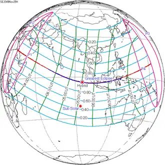Carte de l'éclipse générale.
