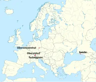 carte de l'Europe avec les sites de compétitions