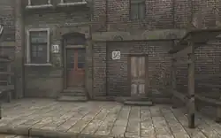 Un exemple de vue à la troisième personne (en haut), qui s'oppose à la vue à la première personne (en bas). Captures d'écran du jeu Sherlock Holmes contre Jack l'Éventreur.