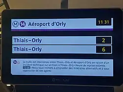 Affichage SIEL en service partiel à la station Gare de Lyon sur la ligne 14.