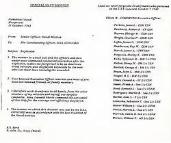 letter from Admiral Byrd to Commanding Officer, USS Concord, commemorating the loss of 24 men during a special mission