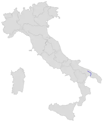 Parcours de la route sur une carte de l'Italie