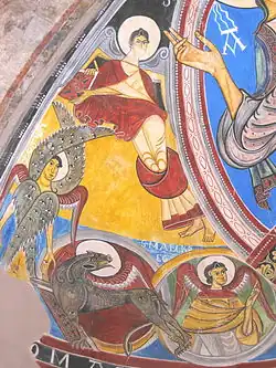 Détail du Tétramorphe : l'Homme symbolisant l'apôtre Mathieu, un ange aux ailes parsemées d'yeux ainsi qu'un autre ange à côté du Lion de l'apôtre Marc (copie)