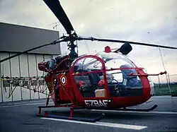 Une Alouette II, sur la base aérienne de Strasbourg-Entzheim.