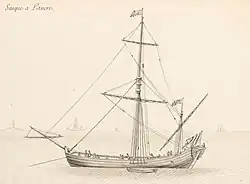 Caïque à l'ancre. Dessin de la fin du XVIIe&nbsp;siècle.