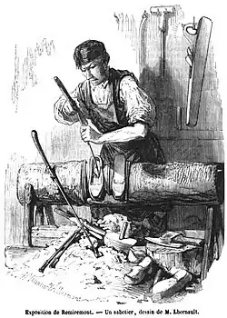 Un Sabotier, gravure d'Henri Valentin d'après un dessin de L'Hernault.