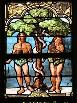 Détail de la baie 16 représentant Adam et Eve.