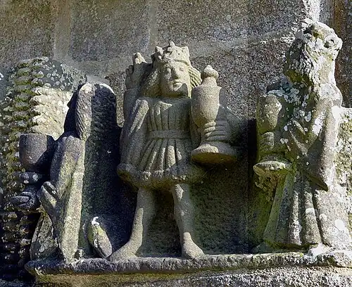 Le calvaire de Tronoën :  les Rois mages, face nord, registre inférieur