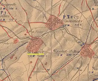 La carte des régions dévastées en 1919 montre que le village est complètement détruit.