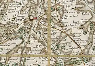 Extrait d'une carte ancienne en couleurs.