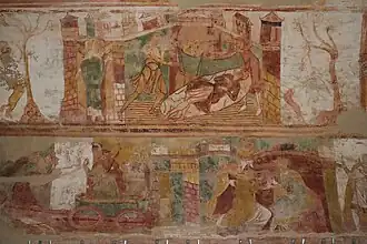 A 24 - Le corbeau  et  le  renardA 25 - Sem et Japhet couvrant la nudité de leur père (Gen.9, 23)A 26 - Arbre et animaux----B 50 - Joseph sur le char de Pharaon (Gen.41, 43)B 49 - Pharaon passant son anneau au doigt de Joseph (Gen.41, 42).