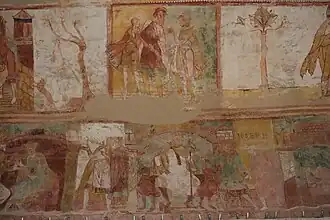 A 26 - Arbre et animauxA 27 - Noé maudit Canaan (Gen.9, 24-27)A 28 - Arbre----B 49 - Pharaon passant son anneau au doigt de Joseph (Gen.41, 42)B 48 - Joseph interprète les songes de Pharaon (Gen.41, 14-36)B 47 - Joseph en prison (Gen.39, 20-21).