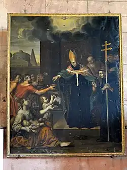 Saint Abbé de Cluny faisant l’aumône, tableau du XVIIe siècle.