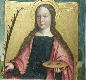 Sainte Lucie, détail deAssunzione della Vergine et santiGandolfino da Roreto (1493-1518)Turin.