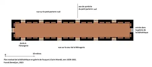 Restitution du plan de la bibliothèque de Nicolas Fouquet à Saint-Mandé, vers 1660.