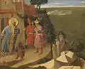 Fra Angelico, Saint Romuald interdit l’entrée du couvent à l’empereur Otton III, tempera sur panneau, vers 1430-1435 [3].