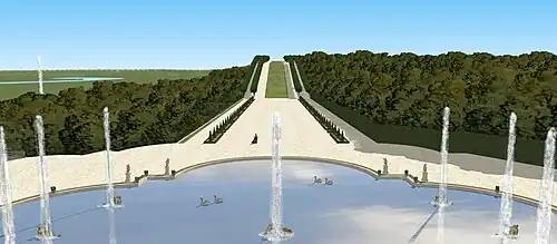 Vue depuis le cabinet de Madame sur la perspective haute, premier étage du château de Saint-Cloud.