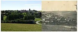 Vue du village en 2012, et vue en 1900 incluant l'ancienne tuilerie.