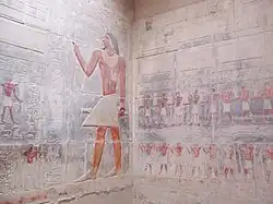 Bas-reliefs peints dans le mastaba du vizir Kagemni à Saqqarah (VIe dynastie).