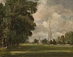 Cathédrale de Salisbury vue du marais bas, vers 1820. National Gallery of Art, Washington.