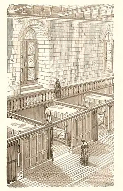 Dessin montrant une salle d'hôpital.