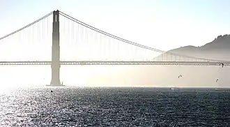 Brouillard et kite surfers.