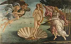 La naissance de Vénus. Sandro Botticelli. Tempera sur toile 1,73 x 2,79 m. Galerie des OfficesVers 1485