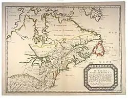 Le Canada, ou Nouvelle France etc. (1656). La mention « Ongiara Sault » représente les chutes Niagara.