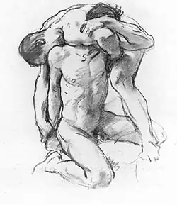 Attribué à John Singer Sargent, Hommes nus luttant, ni localisé, ni sourcé.