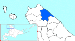 Carte bicolore montrant l'emplacement du district de Sōya.