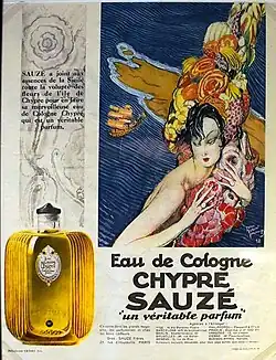Publicité pour l'eau de Cologne Chypre de Sauzé Frères.