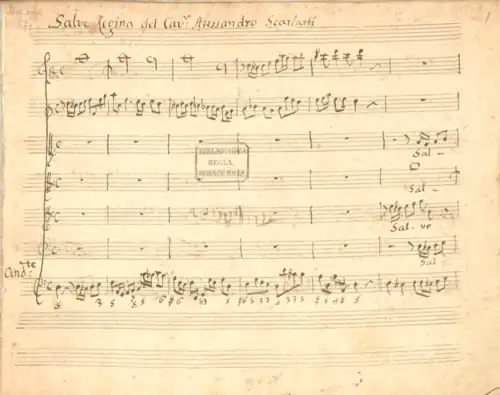 Première page d'une copie du début du XIXe&nbsp;siècle du Salve Regina [II] (Munich, Bayerische Staatsbibliothek, Mus. Ms. 652)