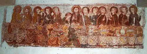 Quatorze personnages à table (la Cène, avec un personnage en plus)