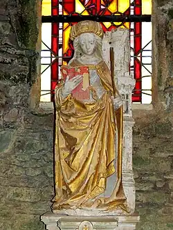 Statue de sainte Barbe  en pierre polychrome du XVIe&nbsp;siècle.