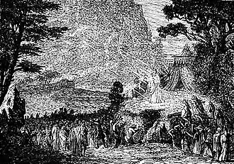 Acte du Moïse de Rossini, avec effet de rayons de soleil à travers les nuages.