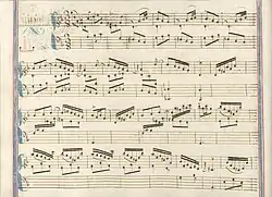 partition manuscrite rehaussée de couleurs passées