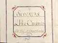 page de titre rehaussée de couleurs : Sonate pour clavecin de Scarlatti, 1749