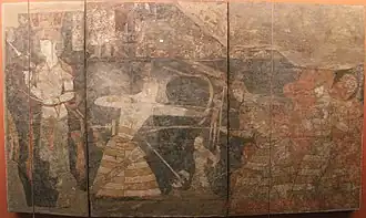 Peinture de Pendjikent (Tadjikistan), VIe – VIIe&nbsp;siècles. Musée national des antiquités du Tadjikistan (Douchanbé).