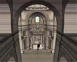 Schéma de la vue de la chapelle depuis la tribune, château de Fresnes.