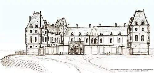 Vue du château-vieux de Meudon, en sortant de l'ancienne ruelle de Beauvais. État au milieu du XVIe&nbsp;siècle.