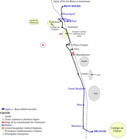 Schéma de la ligne 2 du réseau urbain J’yBus.
