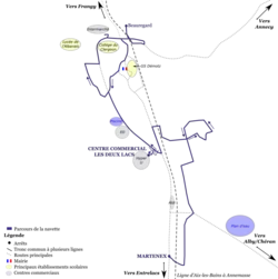 Schéma en couleurs de lignes de bus à Rumilly.