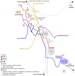 Schéma simplifié du projet de réseau de bus de Rumilly en 2013.