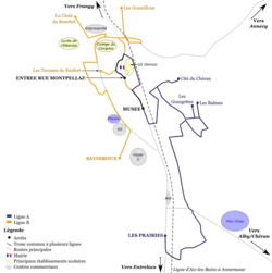 Schéma en couleurs de lignes de bus à Rumilly.